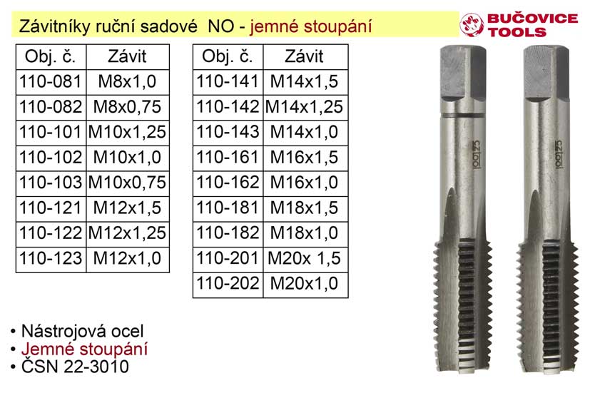 Závitníky ruční sadové M6x0,75 NO jenmý závit
