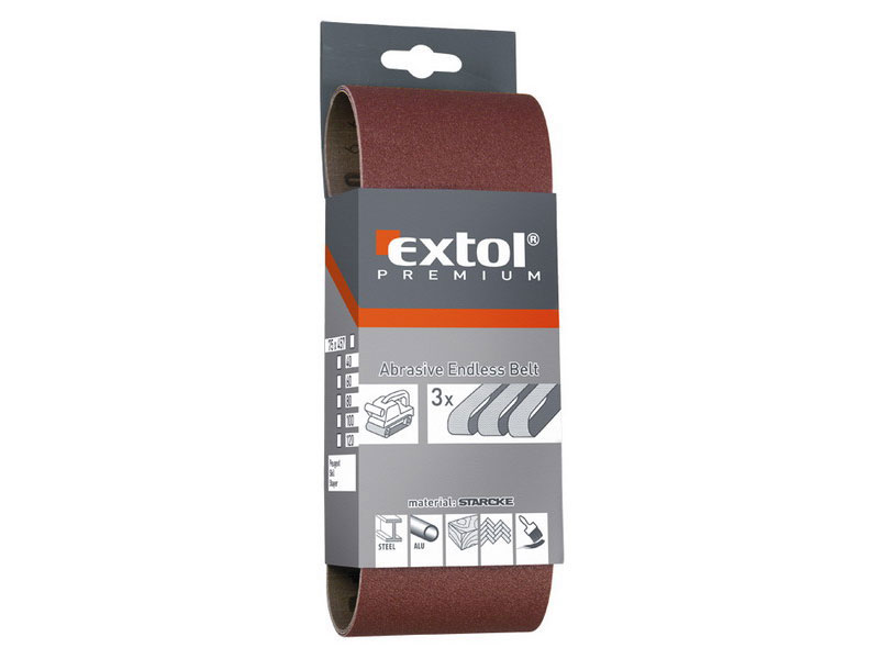 EXTOL PREMIUM plátna brusná nekonečný pás, bal. 3ks, 75x533mm, P100 8803530