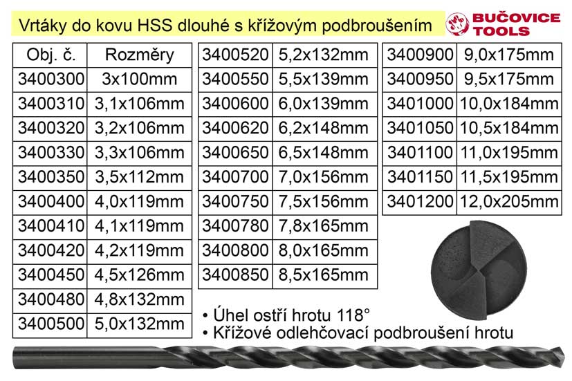 Vrták do kovu HSS  8,5x165mm prodloužený