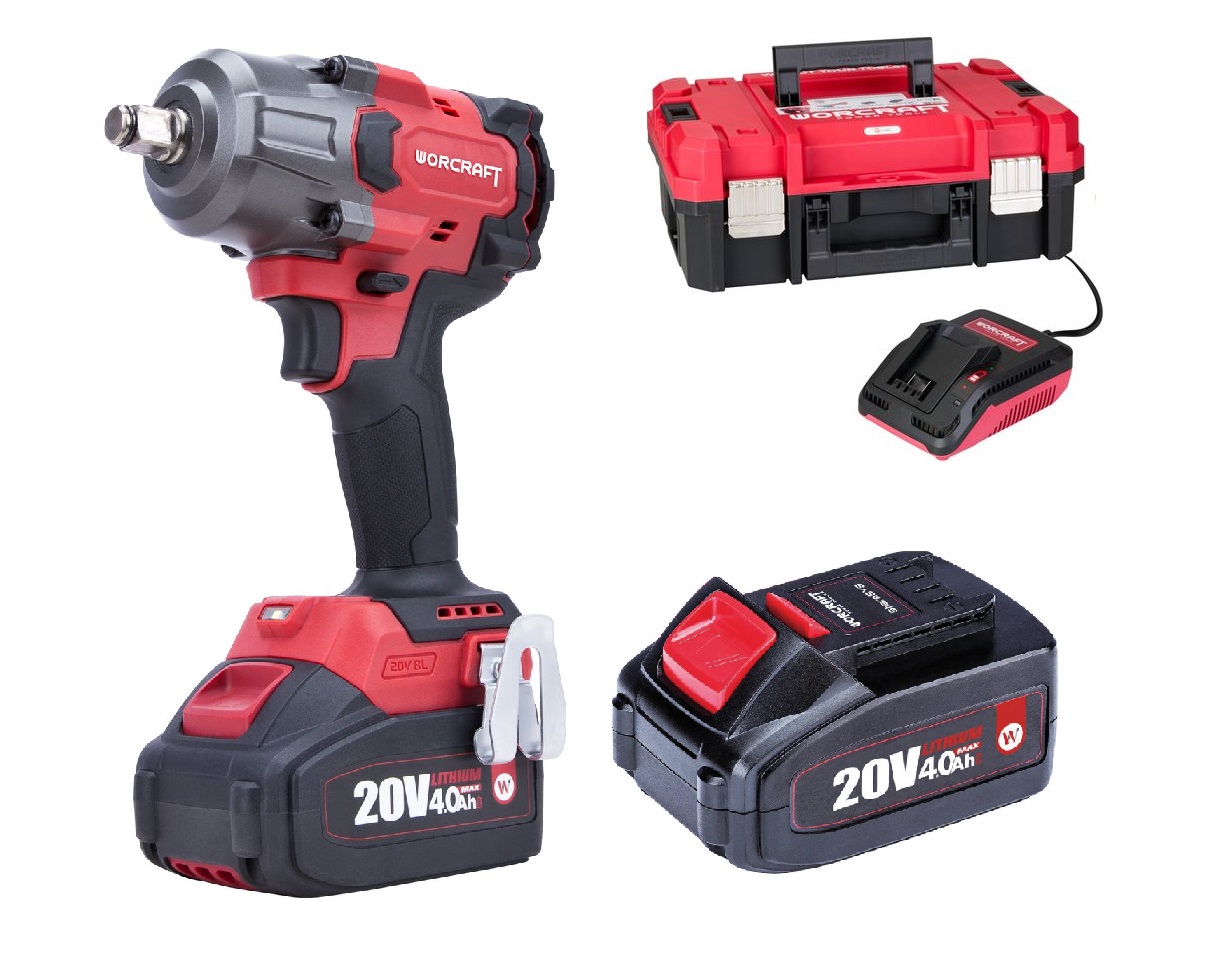 Set WORCRAFT XCUBE006 Aku rázový utahovák 1/2" 850Nm CIW-S20LiB-850, 2x4.0Ah, nabíječka