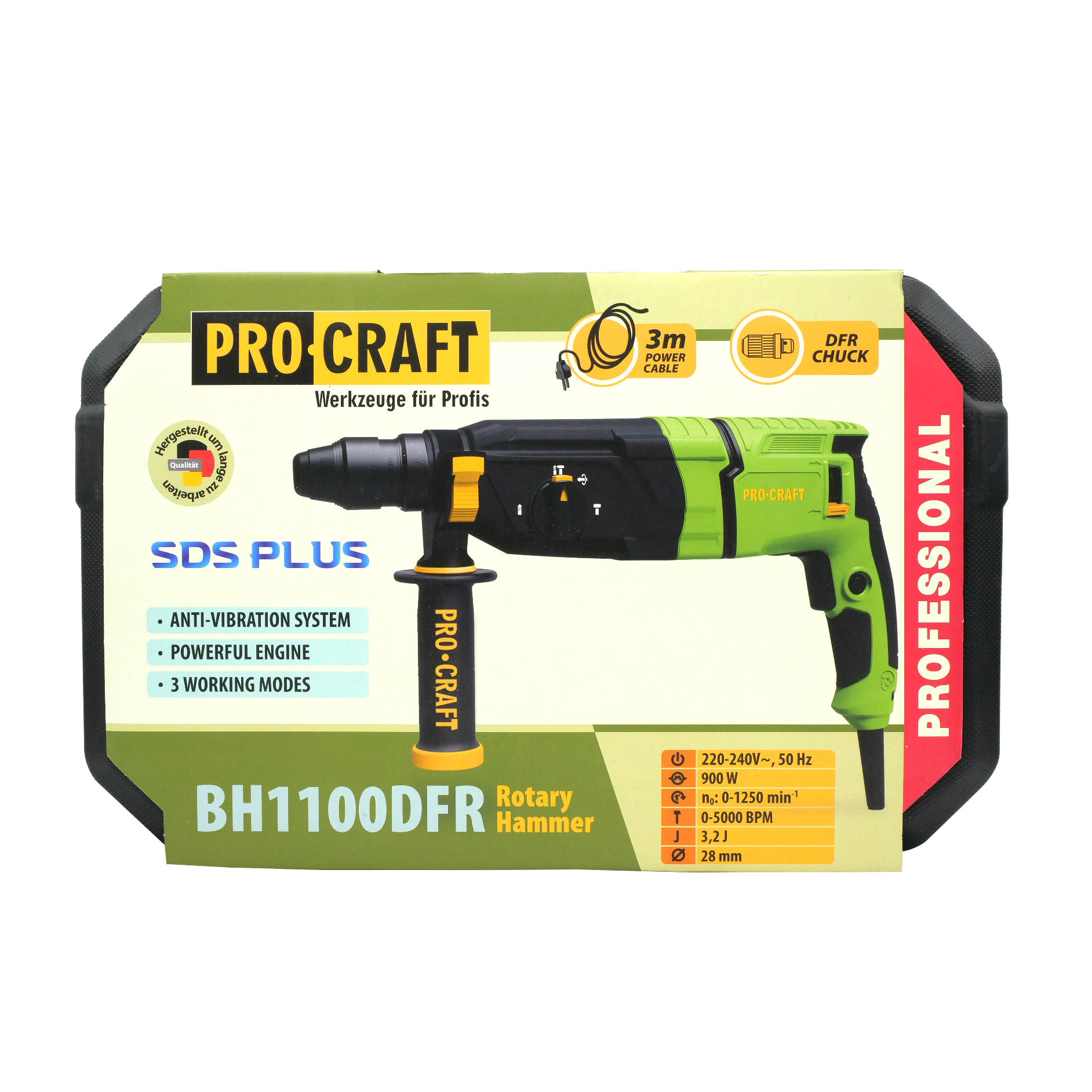 PROCRAFT BH1100DFR Vrtací kombinované kladivo SDS plus 900W s vyměnitelnou hlavou - Obrázek 6