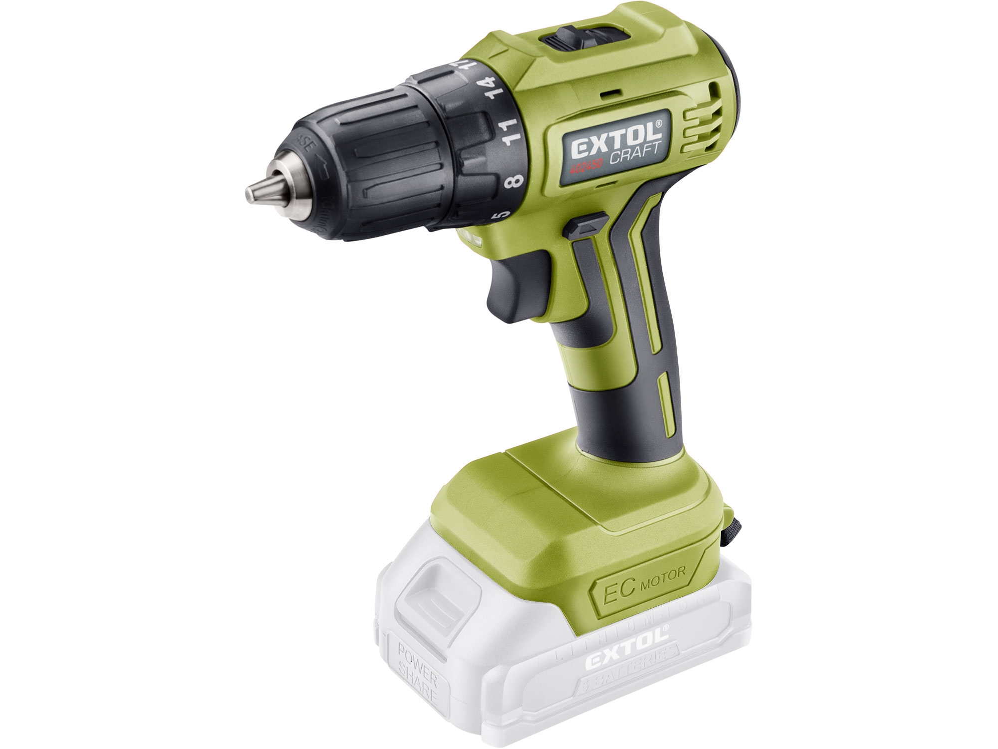 EXTOL CRAFT vrtací šroubovák aku, BRUSHLESS, 20V Li-ion, bez baterie a nabíječky 402451
