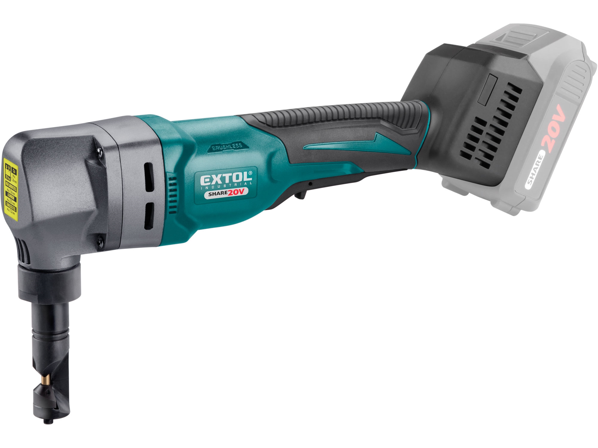 EXTOL INDUSTRIAL nůžky na plech, prostřihovačky aku SHARE20V, bez baterie a nabíječky