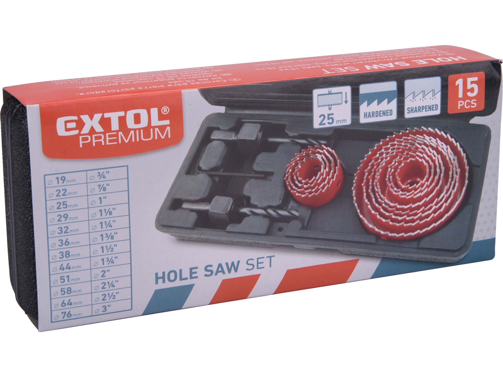 EXTOL PREMIUM vrtáky vykružovací korunkové, 12průměrů O 19-76mm 8801606 - Obrázek 2