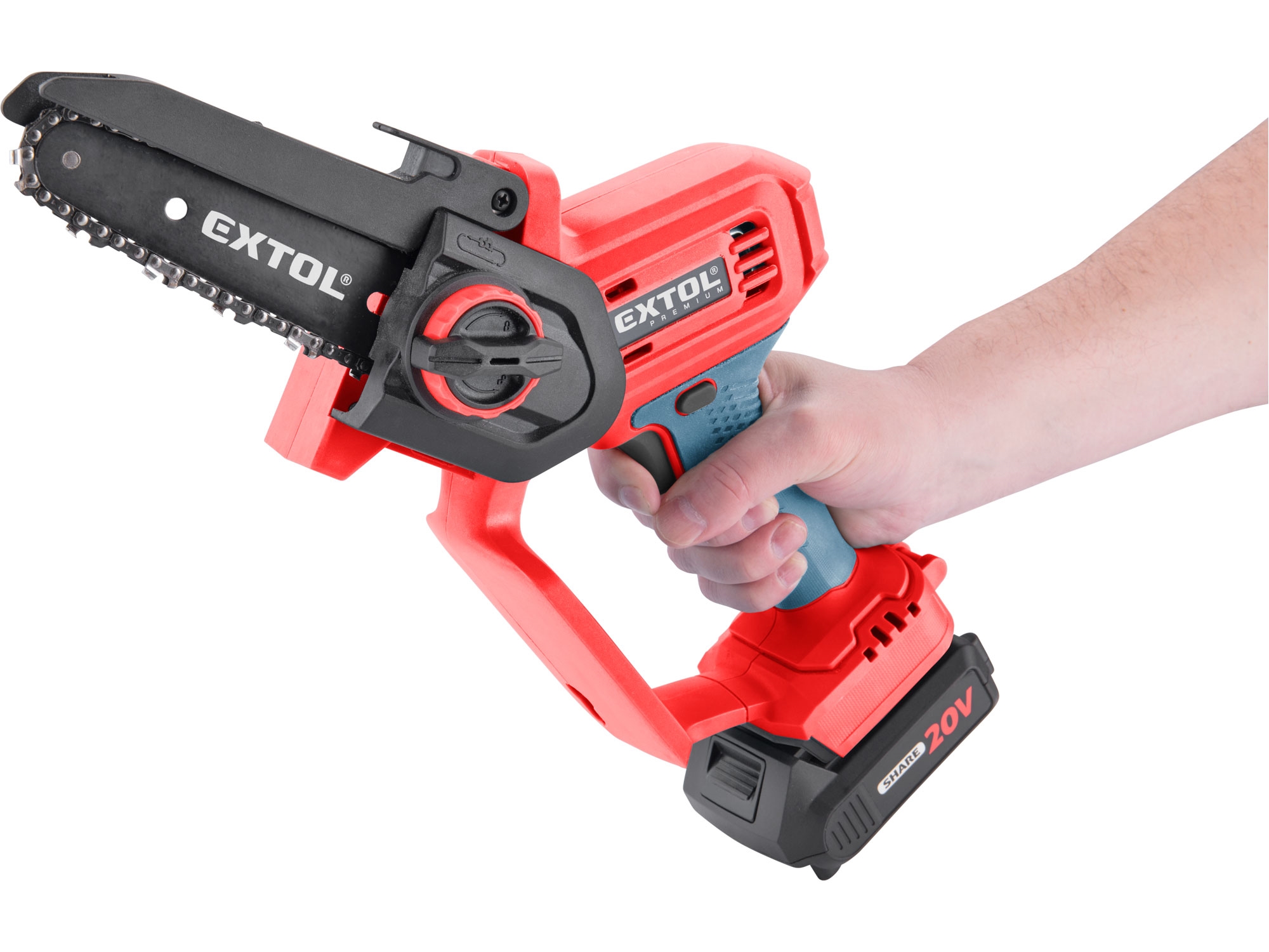 EXTOL PREMIUM pila řetězová aku jednoruční SHARE20V, 12cm, 20V Li-ion, 2Ah 8891922 - Obrázek 2