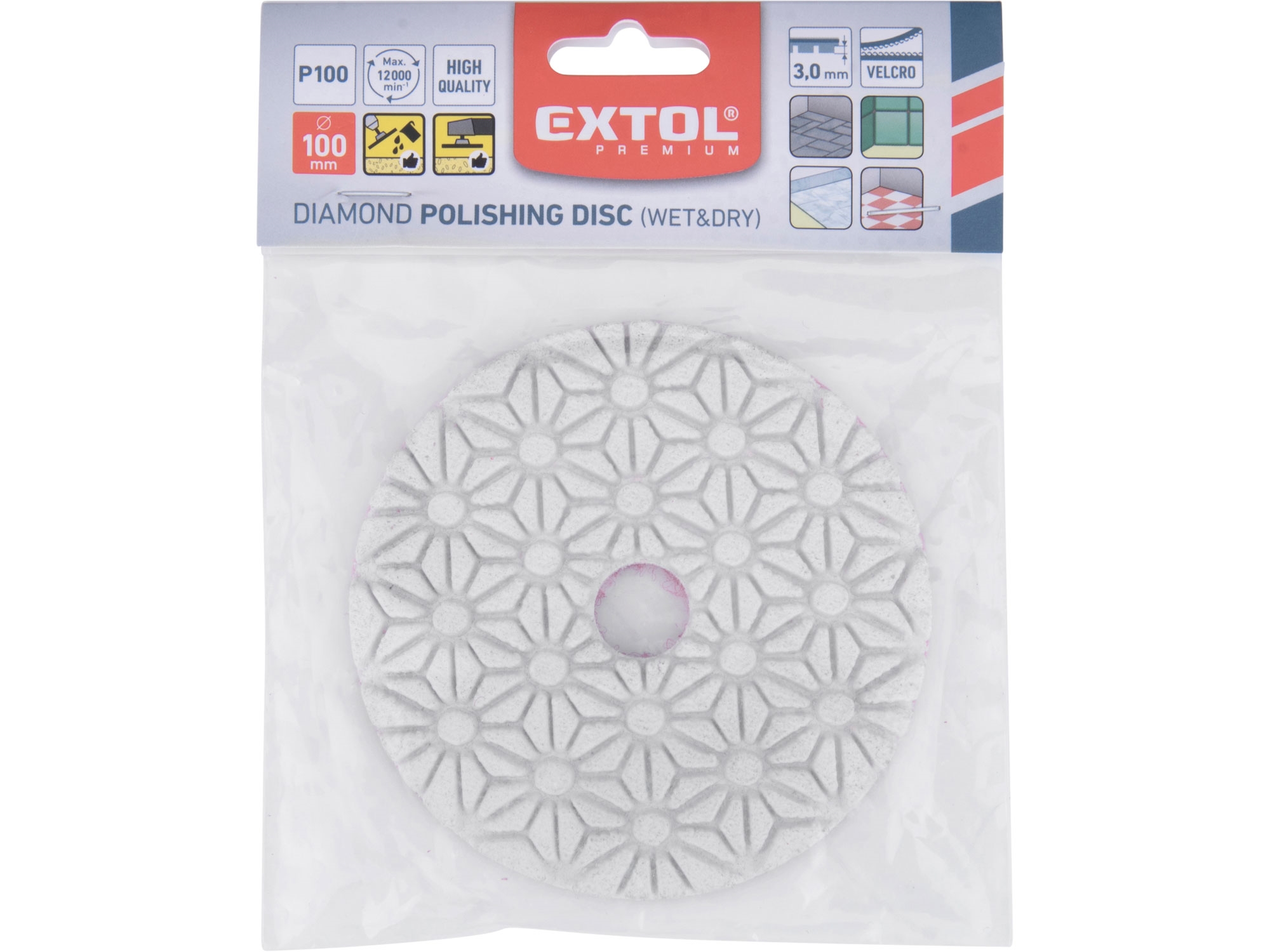 EXTOL PREMIUM kotouč diamantový leštící na obklady, 100mm, P100, suchý zip 8803092 - Obrázek 2