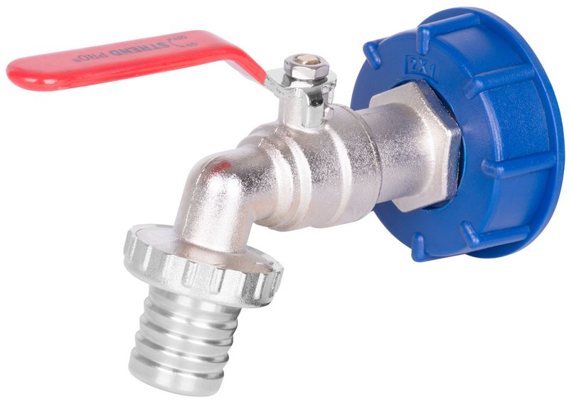 STREND PRO Kohout, ventil se závitem 1", výstup 1", redukce na IBC nádrž 60mm, Mosaz